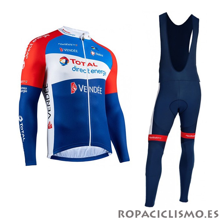 2020 Maillot Direct Energie Tirantes Mangas Largas Rojo Azul